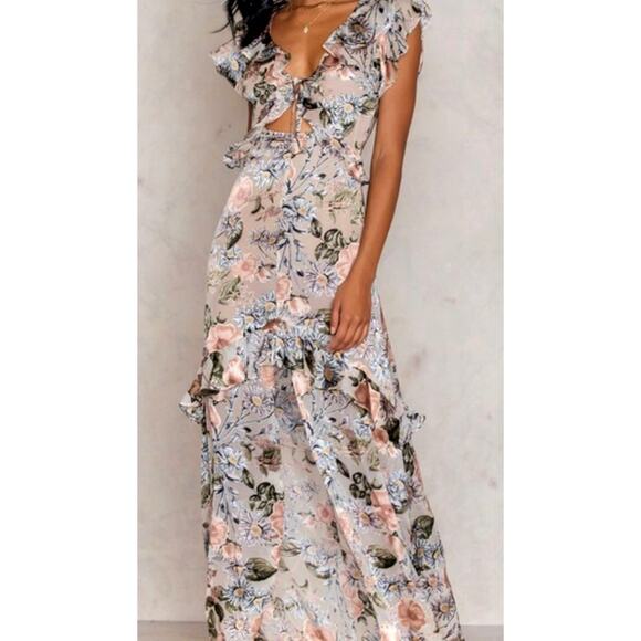 NWT! For Love&Lemons Floral Luciana Silk Burnout Maxi Dress Backless Cutout Pink - Picture 5 of 8